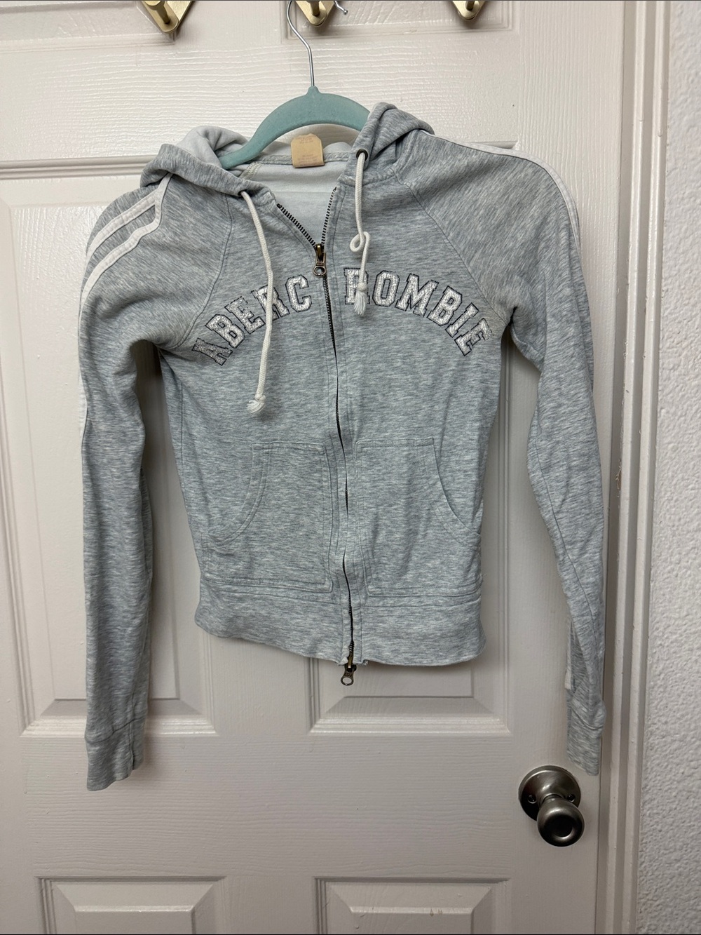 Y2k Abercrombie Heather Light Gray Zip Hoodie with Hood